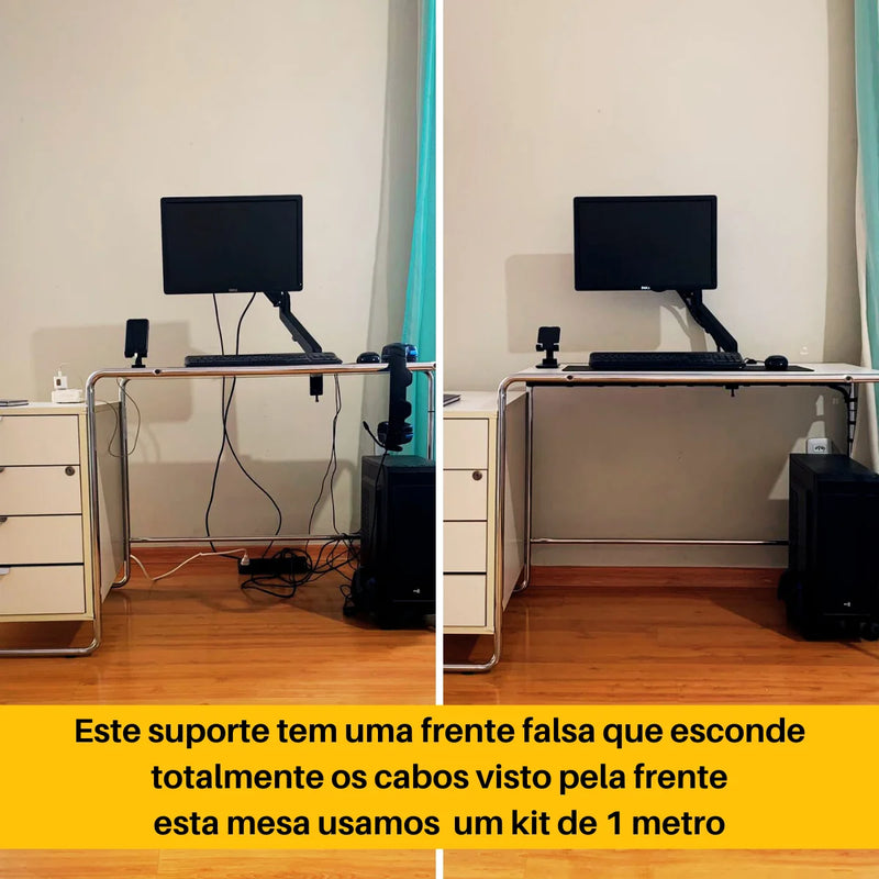 Cabo guia modulado (0,5 metros) com organizador de fios. Fácil de organizar, inclui fixador de cabo com dupla face e opção de fixação aparafusada.