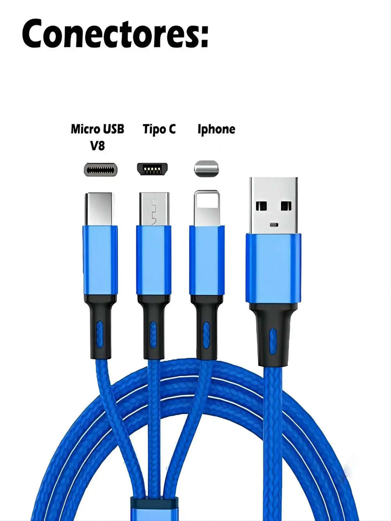 Cabo de Dados 3 em 1 Micro Usb V8/Tipo C/iPhone Carregador 3in1