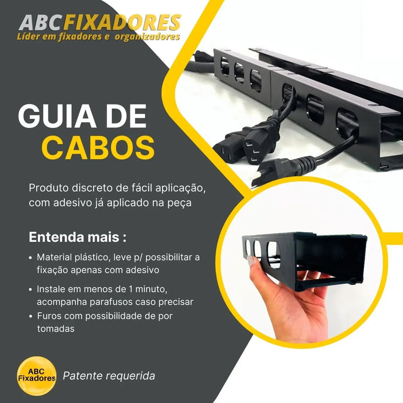 Cabo guia modulado (0,5 metros) com organizador de fios. Fácil de organizar, inclui fixador de cabo com dupla face e opção de fixação aparafusada.