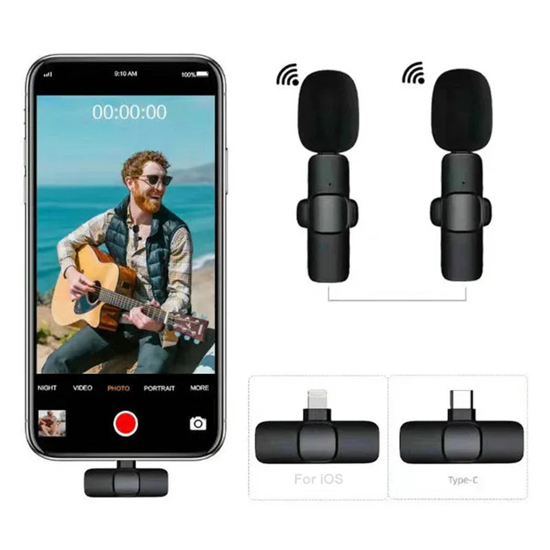 Wireless Mic Necklace Wireless Microphone Short Video Recording Radio Noise Cancelling Rechargeable Portable