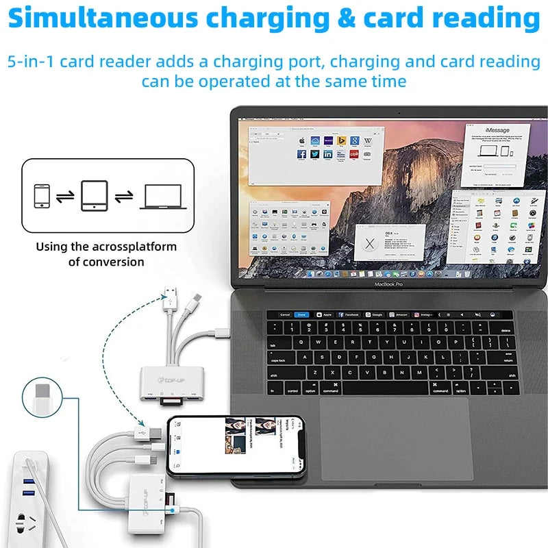 SD TF Memory Card Reader 3 in 1 USB OTG Adapter with Charging Port for iPhone iPad Xiaomi Samsung Huawei PC Accessories