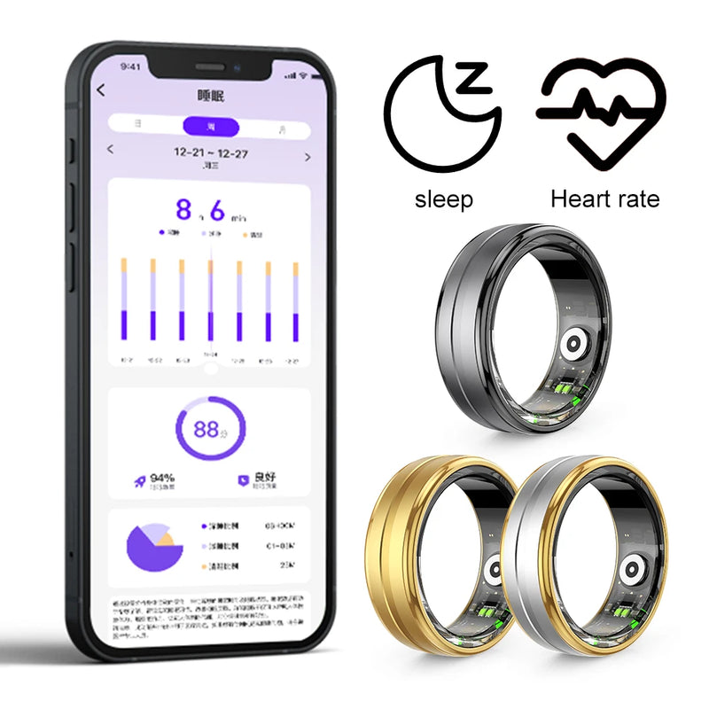 Bluetooth-compatible Smart Ring Smart Wearable Fitness Tracker Heart Rate Blood Oxygen Sleep Monitoring 5-7 Days Battery Life