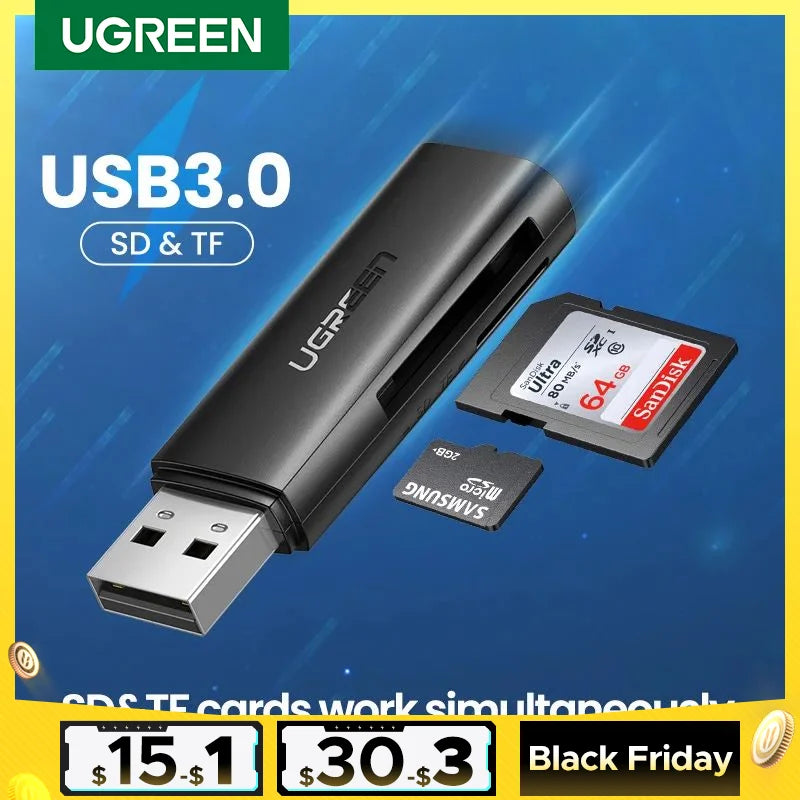 UGREEN Card Reader USB 3.0 to SD Micro SD TF Memory Card Adapter for PC Laptop Accessories Multi Smart Cardreader Card Reader